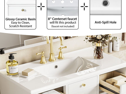 Retro Bathroom Vanity With Sink, Storage Cabinet, Freestanding With 2 Drawers & Soft-Closing Doors