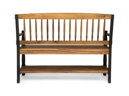 Slatted Bench With Built In Shelf
