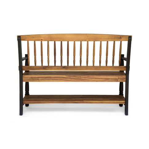 Slatted Bench With Built In Shelf
