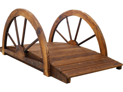 Wooden Garden Bridge Arc Footbridge With Half Wheel Railings Solid Fi - Brown
