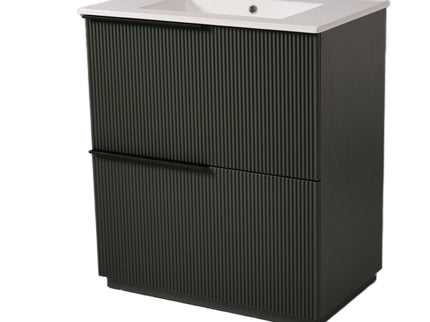 Fluted Bathroom Vanity With Ceramic Sink, Soft Close Slides