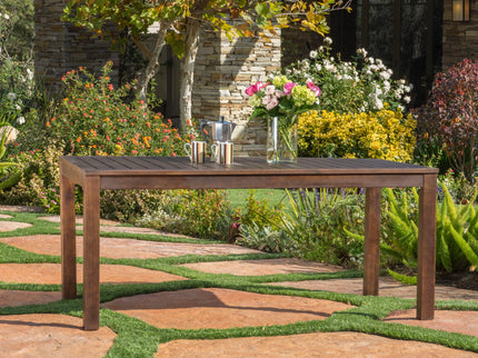 Acacia Wood Outdoor Dining Table With Slatted Top - Dark Brown