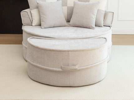 Modern Oversized Round Barrel Accent Chair With Ottoman