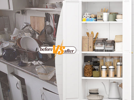 Adjustable 2 Door Kitchen Pantry Cabinet With Striped Design