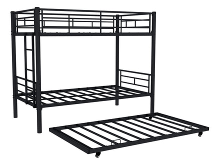 Metal Bunk Bed For Kids, Convertible Bedframe With Ladders & Guardrail