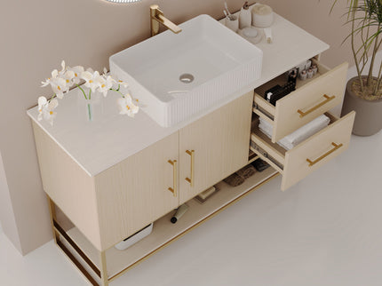 Bathroom Vanity With Vessel Sink Accent Free Standing Cabinet - Ameican White Oak / Gold / White