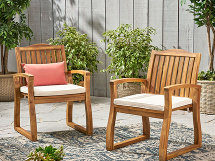 Della - Wood Armchair (Set of 2) Outdoor Dining Chairs - Cream
