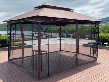 Patio Gazebo Tent With Ventilated Double Roof And Mosquito Net For Backyard Or Garden