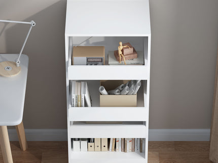 4 Tier Freestanding Bookshelf With 3 Sliding Drawers And 1 Bottom Drawer - White