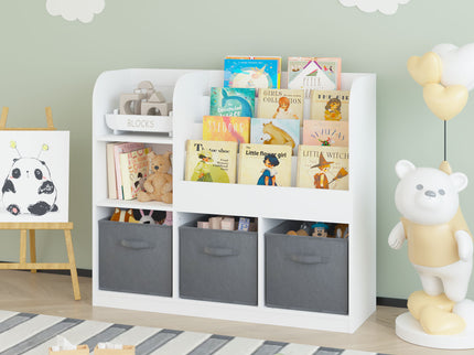 Bookcase And Bookshelf With 3 Collapsible Drawers, Multifunctional Display Stand
