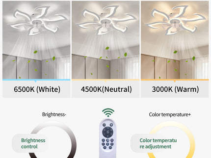 Flower Ceiling Fan With LED Dimmable Light, Flush Mount Ceiling Fan With Remote Control, Low Profile Design, 6 Speeds, Timing Function