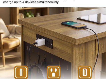 Modern Fluted Office Desk With Storage Cabinet