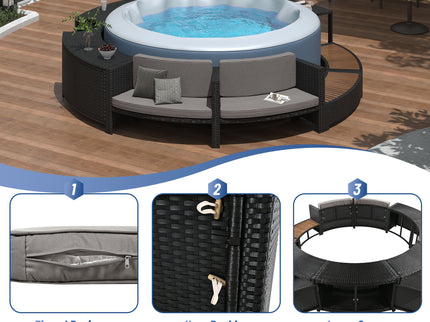 Spa Surround Spa Frame Patio Rattan Sofa Set With Storage Spaces, Mini Sofa And Comfortable Cushion For Patio, Backyard