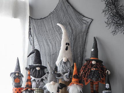 Standing Gnome With Banner & Spring Body, For Halloween Decor - Black / Orange / White