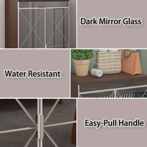 Elegant Decor Mirrored Shoe Cabinet With Edging Double Door Storage Cabinets Glass - Brown / Silver / Gray