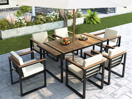 7 Pieces Outdoor Dining Set Patio Dining Table And Chair Set With And Removable Cushions For Patio