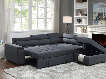 Haris - Sleeper Sofa Sectional With Adjustable Headrest And Storage Ottoman - Dark Gray