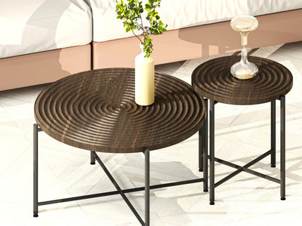 Coffee And End Table Set Waterproof Cover, Distressed Cylindrical Design, Legs Classic Rustic Charm (Set of 2)