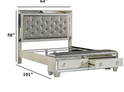 Glamorous Tufted Headboard Bed With Mirror Trim