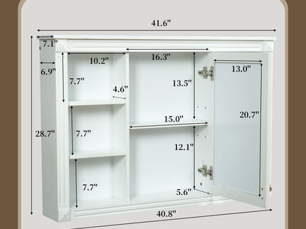 Wall Mounted Bathroom Storage Cabinet With Mirror, Medicine Cabinet With 6 Open Shelves And Adjustable Interior - White