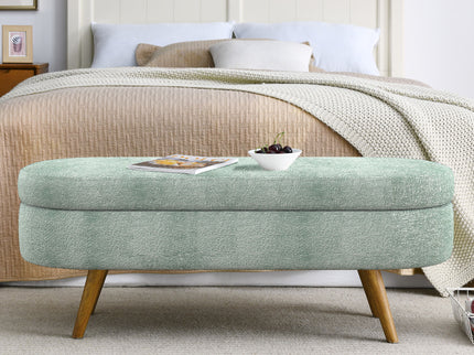 Modern Ottoman Oval Storage Bench With Rubber Wood Legs