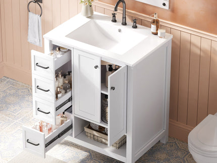 Bathroom Vanity With Sink Top, Bathroom Vanity Cabinet With 2 Doors And 2 Drawers, Open Shelf