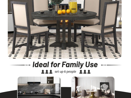 Dining Set & Extendable Round Table And 4 Upholstered Chairs