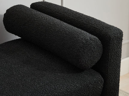 Elegant Upholstered Bench, Daybed, Ottoman With Wood Legs & 2 Bolster Pillows - Black Boucle
