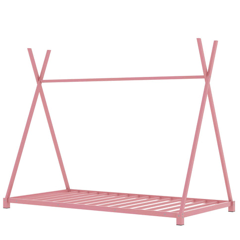 Metal House Platform Bed With Triangle Structure, Low Profile Design