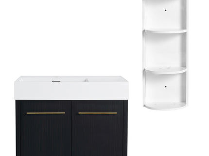 Modern Wall Mounted Bathroom Vanity With Resin Sink And Storage Rack