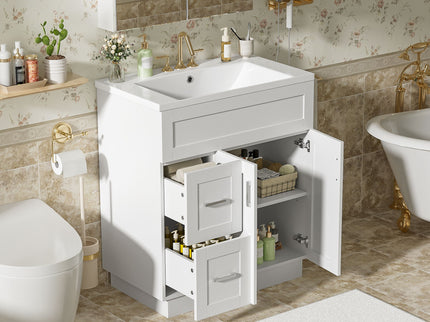 Bathroom Vanity With 2 Doors, 2 Drawers, Adjustable Shelf, Hidden Slides & Soft Close Hinges