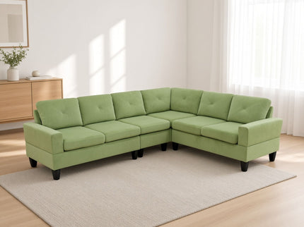 Modular L - Shaped Sectional Sofa, 6 Seater, 4 Piece Couch With Chaise - Green
