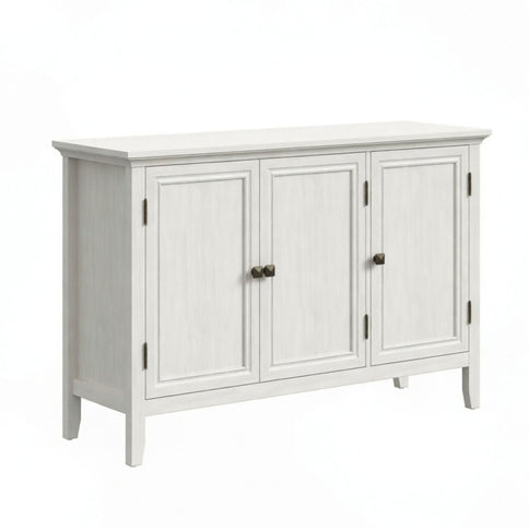 3 Door Buffet Cabinet With Adjustable Shelves - Matte White / Grayish
