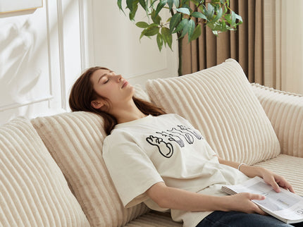 Minimalist 3 Seater Sofa With Curved Lines And Gently Sloped Backrest
