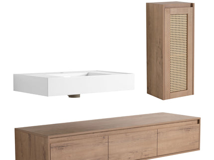 Modern Imitative Wall Mounted Bathroom Vanity With Resin Sink And Side Cabinet