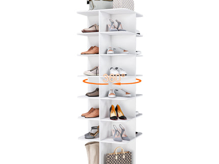 7 Tier Square Rotating Shoe Rack Tower With 360° Spinning Organizer - White