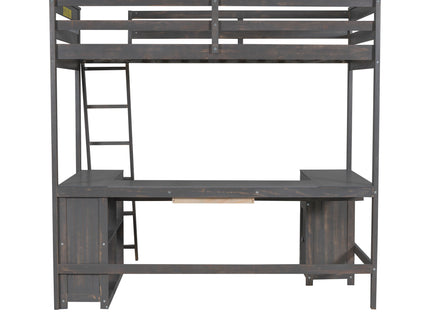 Loft Bed With U-Shaped Desk, Drawers, And Storage Shelves