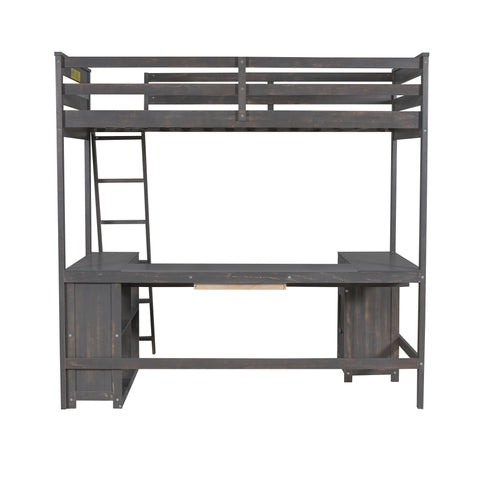 Loft Bed With U-Shaped Desk, Drawers, And Storage Shelves