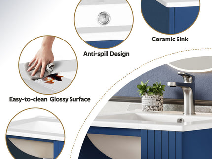 Bathroom Vanity With Sink, Soft-Close Door, Half-Moon Pulls