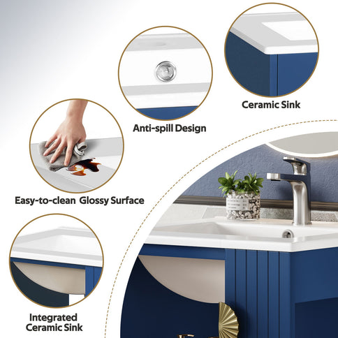 Bathroom Vanity With Sink, Soft-Close Door, Half-Moon Pulls