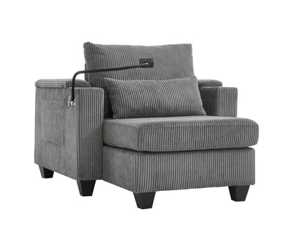 Convertible Chaise Lounge Sofa Chair With USB Ports, Cup Holders, Phone Holder And Storage
