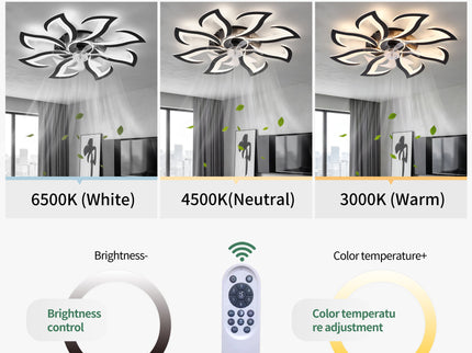 Flower Ceiling Fan With Remote Controlled LED Light, Flush Mount DC Motor Fan
