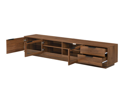 TV Stand With 2 Drawers, Doors & Cable Management, Soft Closing Hinges - Walnut