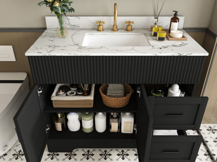 Bathroom Vanity Set, Fluted Cabinet, Soft Close Doors & Drawers, 3 Faucet Holes - Black