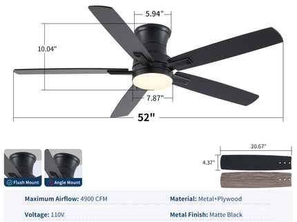 Mordern Flush Mount Ceiling Fan With Light And Remote Control