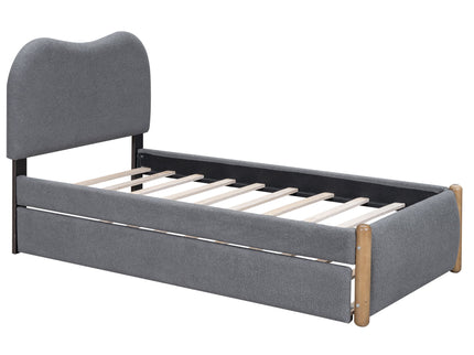 Upholstered Platform Bed With Wood Supporting Feet And Trundle