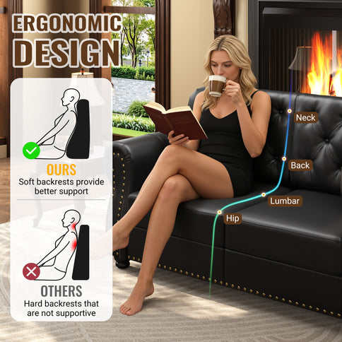 Sofa With Nailhead Trim And Rolled Armrests, Includes 1 Pillow - Black