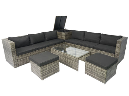 8 Piece Patio Sectional Wicker Rattan Outdoor Furniture Sof Set With One Storage Box Under Seat And Cushion Box - Gray / Black