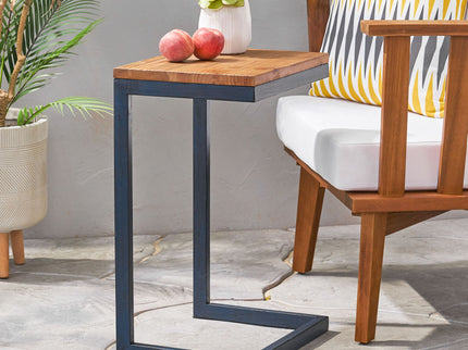 C Shaped End Table With Iron Base And Fir Wood To