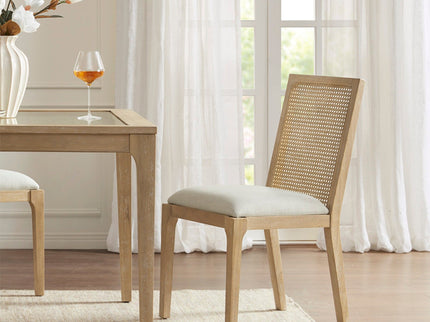 Dining Chair With Synthetic Cane Back And Upholstered Seat (Set of 2) - Natural